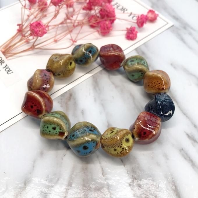Vente de c&oelig;ur de style ethnique &agrave; haute temp&eacute;rature Gla&ccedil;age de fleurs Gla&ccedil;age en c&eacute;ramique color&eacute; Bracelet c&eacute;ramique r&eacute;tro Bracelet peint multi-styles