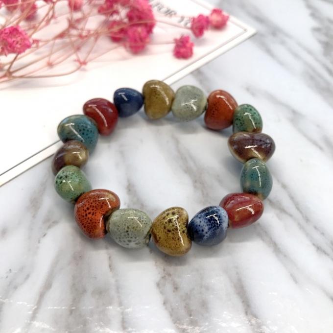 Vente de c&oelig;ur de style ethnique &agrave; haute temp&eacute;rature Gla&ccedil;age de fleurs Gla&ccedil;age en c&eacute;ramique color&eacute; Bracelet c&eacute;ramique r&eacute;tro Bracelet peint multi-styles