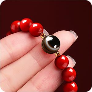 Evil Eye Beaded Red Cinnabar Bracelet for Women
